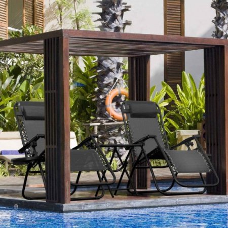 Lacoo Zero Gravity Chair Set with Table and Cup Holders Adjustable Lounge Chair for Poolside, Yard and Patio, Black