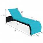 Costway Patio Rattan Lounge Chair Chaise Recliner Back Adjustable Cushioned Turquoise