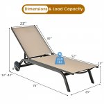 Costway Outdoor Patio Lounge Chair Chaise Reclining Aluminum Fabric Adjustable Brown