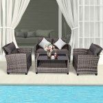 Costway 4PCS Patio Rattan Furniture Set Coffee Table Cushioned Sofa Garden Lawn Gray