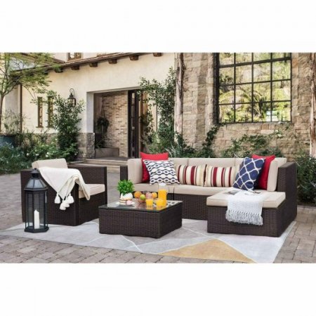 Lacoo 6 Pieces Patio Indoor Furniture Set Outdoor Sectional Sofa Outdoor Furniture, Beige