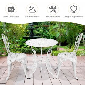 Costway 3PCS Patio Table Chairs Furniture Bistro Set Cast Aluminum Outdoor Garden White