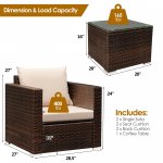 Costway 3PCS Patio Rattan Furniture Set Conversation Wicker Sofa Set w/Cushion Garden