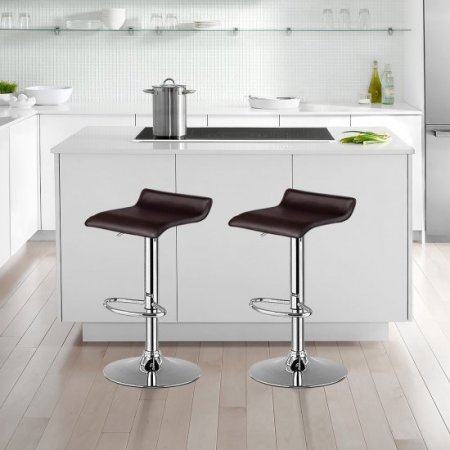 Costway Set of 2 Swivel Bar Stool PU Leather Adjustable Kitchen Counter Bar Chair Coffee