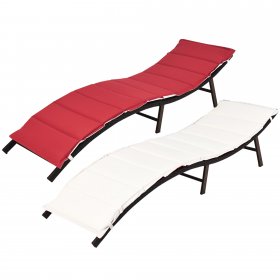 Costway 2PCS Patio Rattan Folding Lounge Chair Stackable Double Sided Cushion