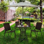 Outdoor Patio Rattan Wicker Bar Square Table Glass Top Yard Garden Furniture NEW