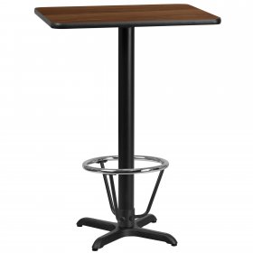 Flash Furniture 24 x 30 Rectangular Walnut Laminate Table Top with 22 x 22 Bar Height Table Base and Foot Ring