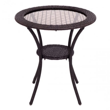 Costway Round Rattan Wicker Coffee Table Glass Top Steel Frame Patio Furni W/Lower Shelf