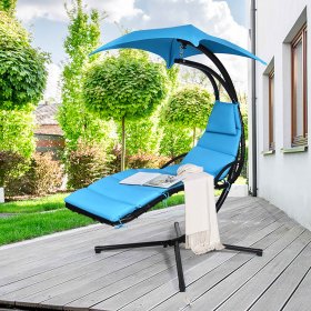 Costway Hanging Swing Chair Hammock Chair w/ Pillow Canopy Stand Blue