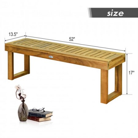 Costway 52 Outdoor Acacia Wood Dining Bench Chair Seat Slat