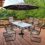 Costway 60''x 38 Patio Dining Table Glass Top Rectangular Deck W/Umbrella Hole