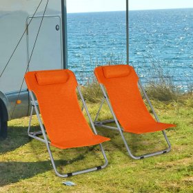 Costway Set of 2 Beach Chair Portable 3-Position Lounge Chair w/Headrest Orange
