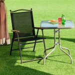 Costway Set of 2 Patio Folding Sling Back Chairs Camping Deck Garden Beach Black