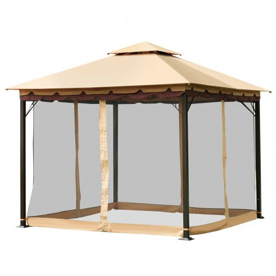 Costway 2-Tier 10\'x10\' Gazebo Canopy Tent Shelter Awning Steel Patio Garden Outdoor