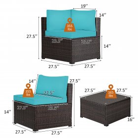 Costway 6PCS Patio Rattan Furniture Set Sectional Cushioned Sofa Deck Turquoise