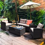 Costway 4PCS Outdoor Rattan Furniture Set Cushioned Sofa Armrest Table