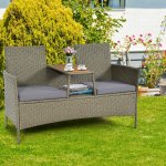 Costway 2-Person Patio Rattan Conversation Furniture Set Loveseat Coffee Table