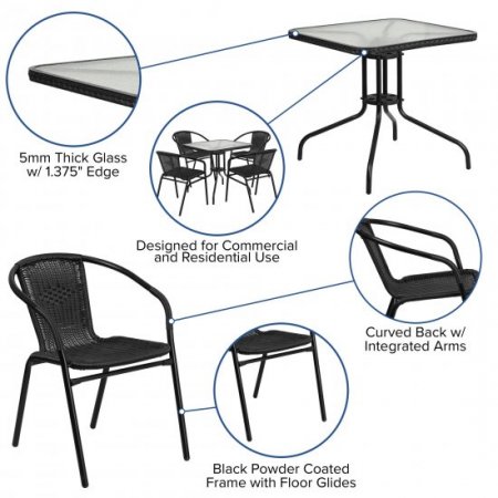 Flash Furniture Powder-coated Aluminum/ Rattan Lightweight 5-piece Outdoor Dining Set Clear Top/Dark Brown Rattan Rattan, Plastic