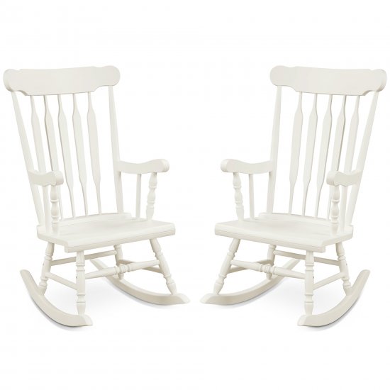 Costway Set of 2 Wood Rocking Chair Glossy Finish White