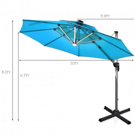 10ft Solar LED Patio Umbrella 360Degree Rotation Base