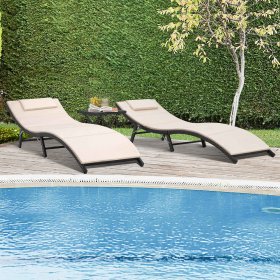Lacoo Outdoor Chaise Lounge Chair Sets Patio Pool Lounge Chairs, Beige