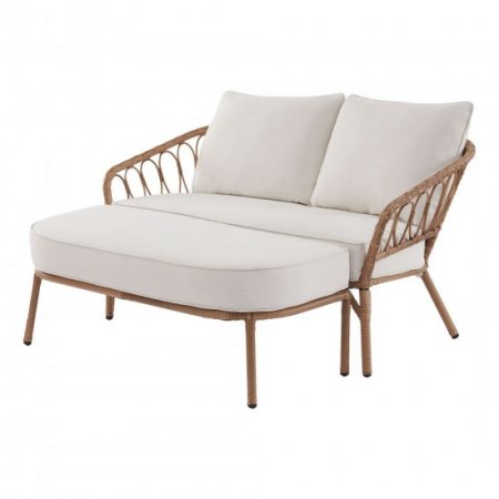 Better Homes & Gardens Willow Sage All-Weather Wicker Outdoor Loveseat and Ottoman Set, Beige