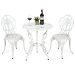 Costway 3PCS Patio Table Chairs Furniture Bistro Set Cast Aluminum Outdoor Garden White