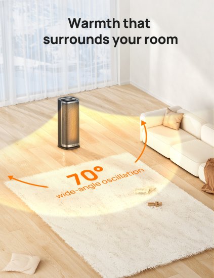 Dreo Space Heater for Home, 70 Oscillating with Tip-over & Overheat Protection, Electric Heater 1500W with Remote, 1-12H Timer, Quiet Heaters for Inside