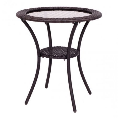 Costway Round Rattan Wicker Coffee Table Glass Top Steel Frame Patio Furni W/Lower Shelf