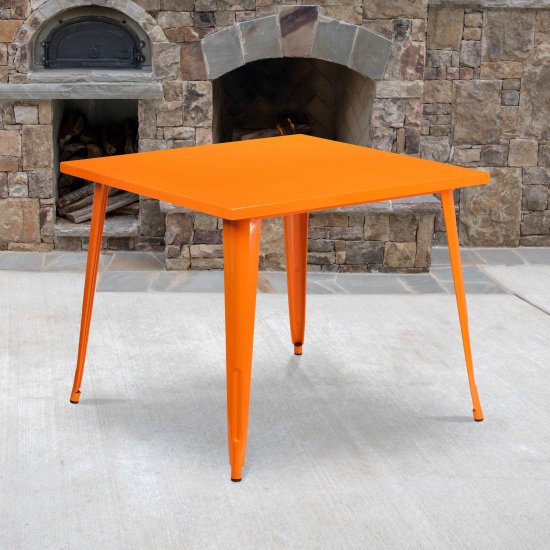 Flash Furniture Commercial Grade 35.5\" Square Orange Metal Indoor-Outdoor Table