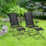 Costway 4PCS Patio Folding Dining Chair Ottoman Set Adjustable Back Camp Black