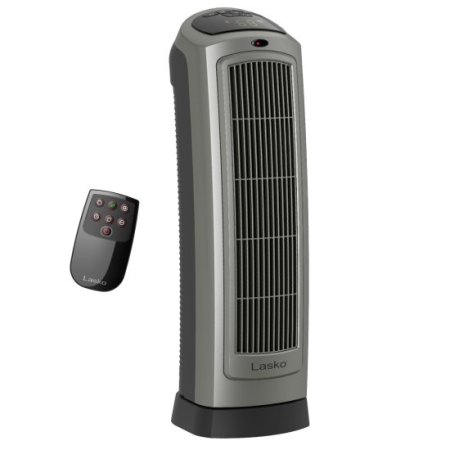 Lasko 22" 1500W Oscillating 2- Speed Ceramic Tower Space Heater with Remote, Gray, 5538
