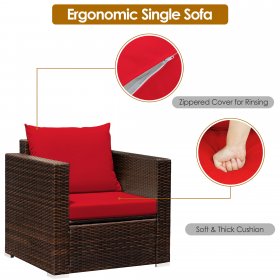 Costway 3PCS Patio Rattan Furniture Set Conversation Sofa Cushioned Garden Red