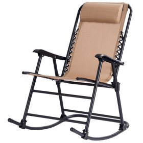 Costway Folding Zero Gravity Rocking Chair Rocker Porch Outdoor Patio Headrest Beige