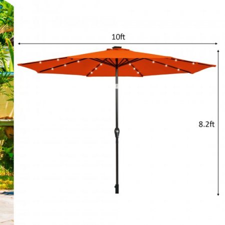 Costway 10FT Patio Solar Umbrella LED Patio Market Steel Tilt W/Crank Outdoor Orange New