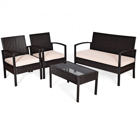 Costway 4PCS Patio Rattan Conversation Set Sectional Cushioned Seat