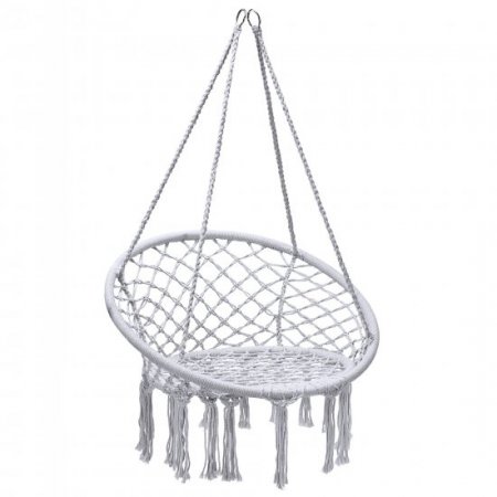 Costway Hanging Hammock Chair Macrame Swing Handwoven Cotton Backrest Garden Grey