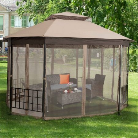 Costway 10' x 12' Octagonal Patio Gazebo Canopy Shelter Double Top W/Netting Sidewalls