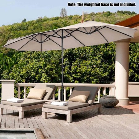 Costway 15FT Patio Double-Sided Umbrella Crank Outdoor Garden Market Sun Shade Beige