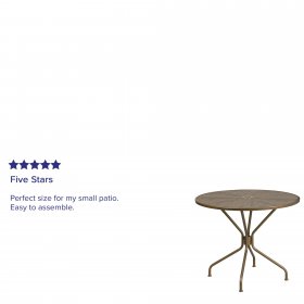 Flash Furniture Commercial Grade 35.25" Round Gold Indoor-Outdoor Steel Patio Table with Umbrella Hole