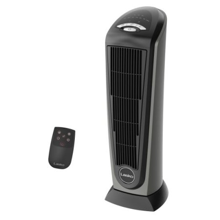 Lasko Oscillating Ceramic Tower Space Heater with Remote Control, 751320, Black