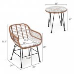 Costway 3PCS Patio Rattan Bistro Set Coffee Table Armchair Garden Black Cushion