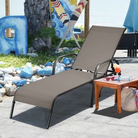 Costway Outdoor Patio Lounge Chair Chaise Fabric Adjustable Reclining Armrest Pool Brown