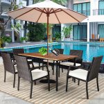 Costway 7PCS Patio Rattan Dining Set Table Top W/Umbrella Hole