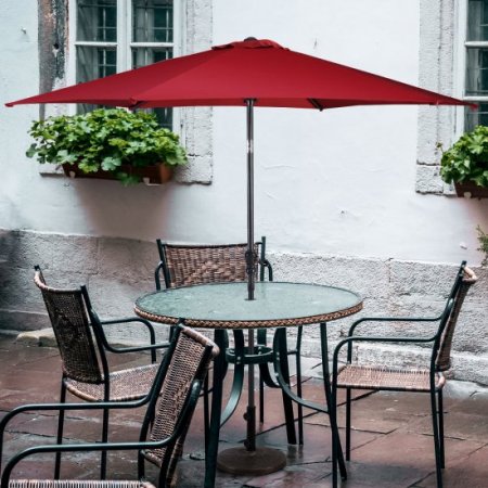 Costway 9FT Patio Umbrella Patio Market Steel Tilt W/ Crank Outdoor Yard Garden Burgundy