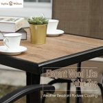 Sophia & William Patio Outdoor Height Bar Table Set Square Bistro Metal Dining Table with Wooden-like Top