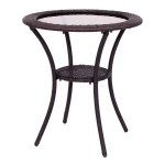 Costway Round Rattan Wicker Coffee Table Glass Top Steel Frame Patio Furni W/Lower Shelf