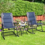 Costway 3PCS Folding Bistro Set Rocking Chair Cushioned Table Garden Blue