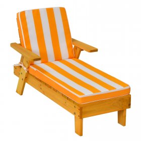 Costway Kids Outdoor Chaise Lounge Patio Wood Lounge Chair with Detachable & Height Adjustable Umbrella Portable Chair
