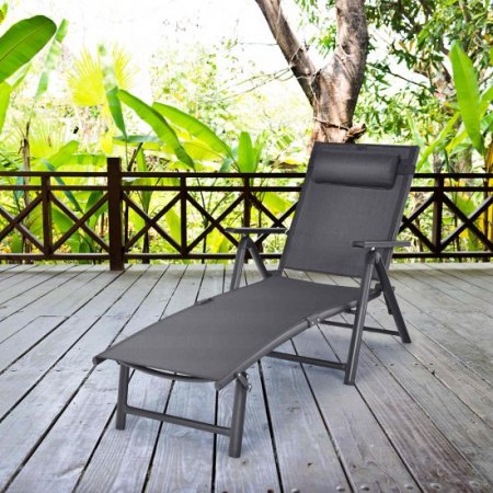 Costway Patio Chaise Lounge Chair Recliner Aluminum Adjustable Headrest Pillow